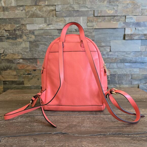 MICHAEL KORS RHEA MEDIUM ZIP Pebbled LEATHER BACKPACK Coral GOLD Hardware READ - Picture 6 of 12